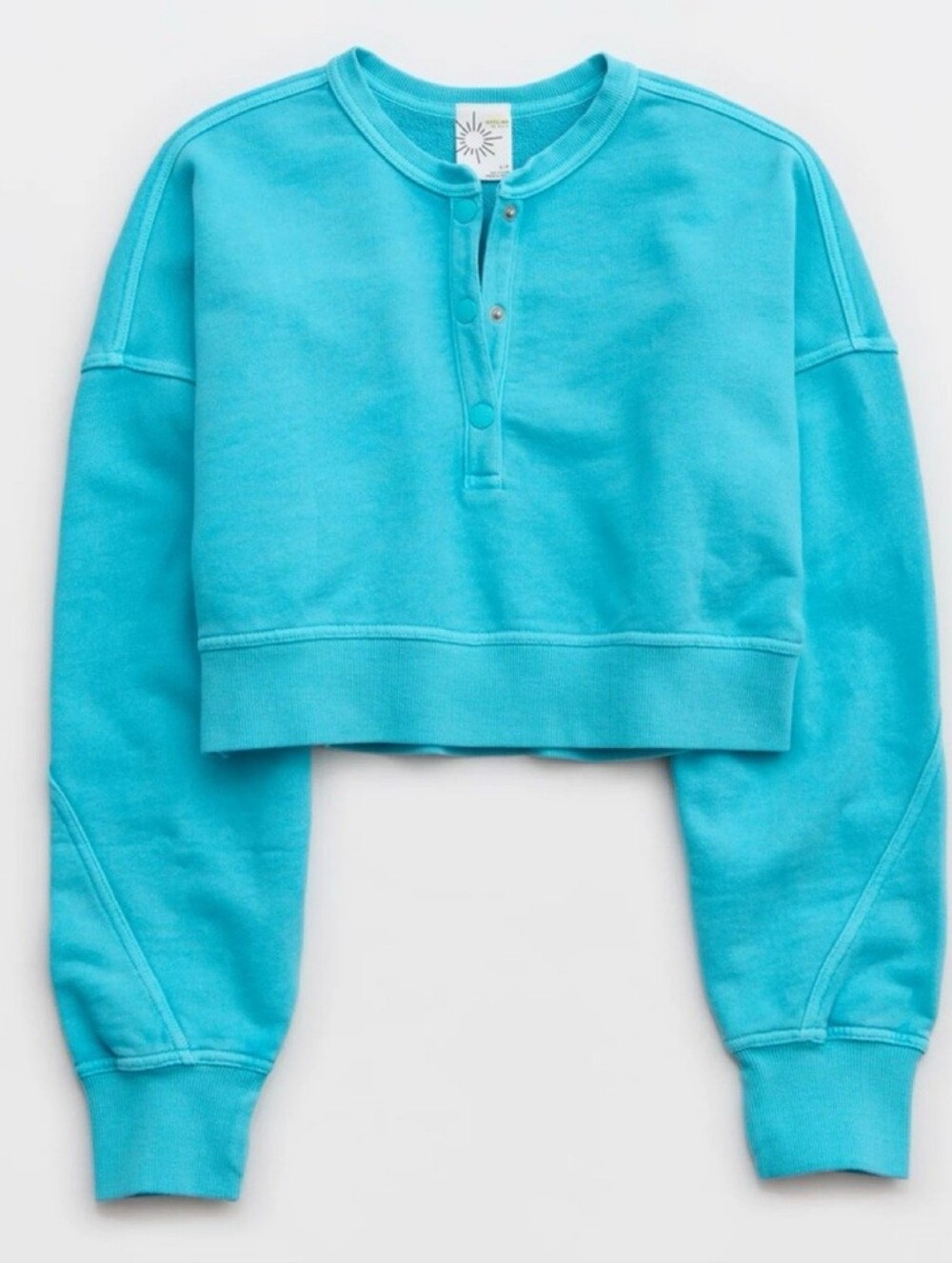 OFFLINE By Aerie Throwback Snap Fleece Crewneck Sweatshirt Light Blue